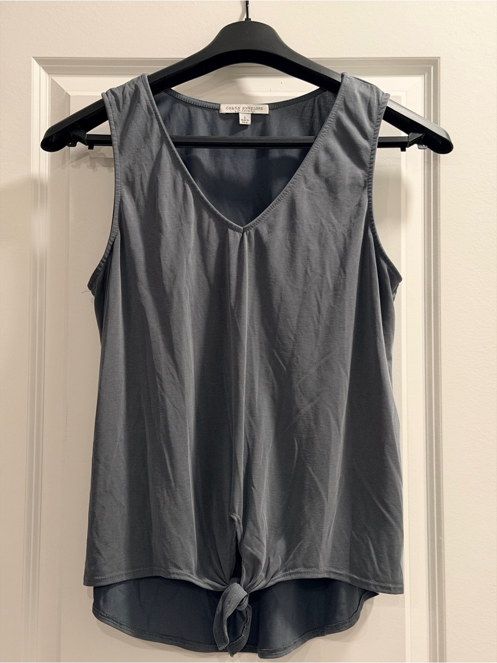 Green Envelope Gray V-Neck Tie-Front Tank Top